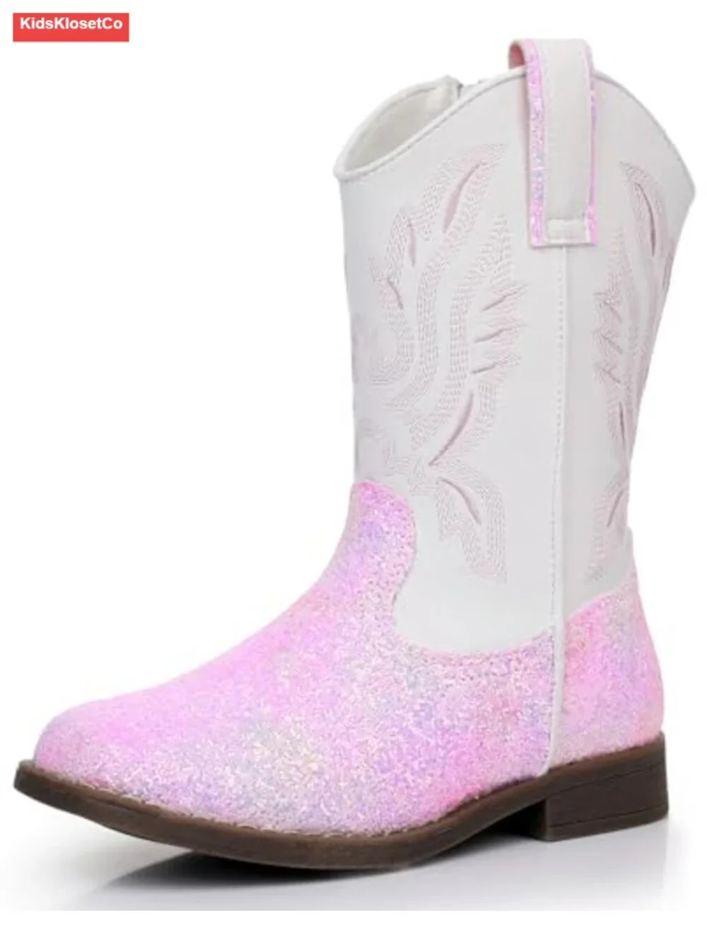 Kids Western Cowboy Boots Square Toe Side Zipper Water Resistant Non-slip